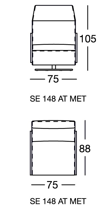 Maßzeichnung eines Sessels vor weißem Hintergrund