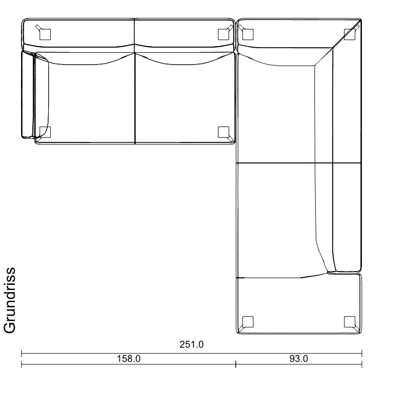 Eck-Anreihbank mit Polstersitz auf der rechten Seite