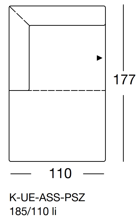 Maßzeichnung eines Sofaelements vor weißem Hintergrund freistil Rolf Benz 185