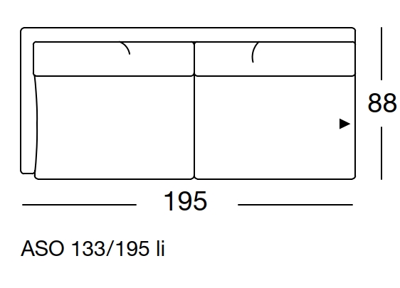 Maßzeichnung eines Sofaelements vor weißem Hintergrund freistil Rolf Benz 133