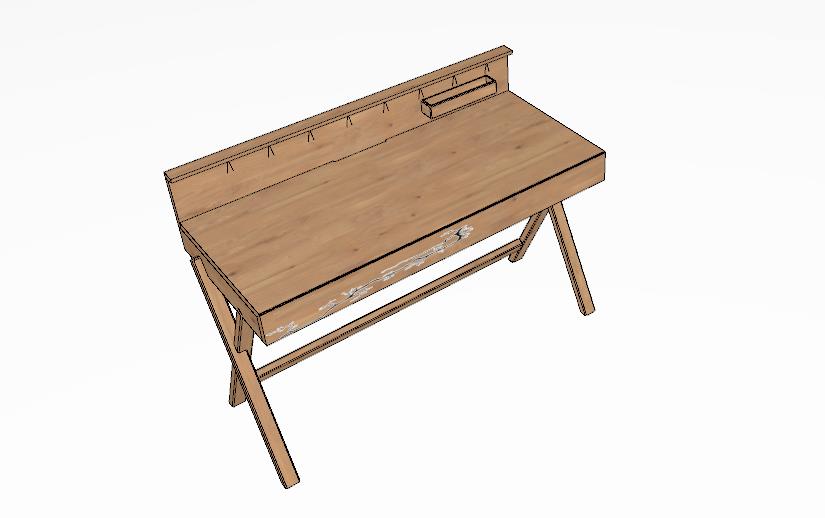 Moderner Schreibtisch aus Holz mit integriertem Ablagefach und dekorativem Muster