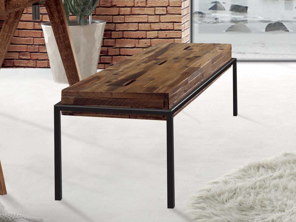 Hasena - Coban Bank | B: 144 cm | Metallgestell | Massivholz Akazie oder Eiche moderne Sitzbank mit Holzeinlage auf Metallfüßen