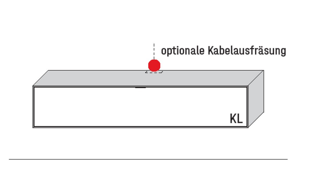 Illustration eines Lowboards und Beschriftung vor weißem Hintergrund