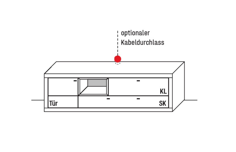 Illustration eines Lowboards vor weißem Hintergrund