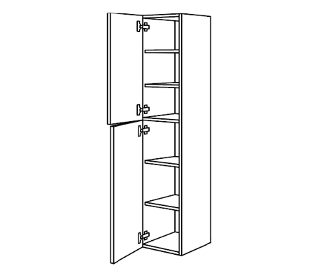 Illustration eines Hochschranks mit geöffneten Türen und fünf Einlegeböden