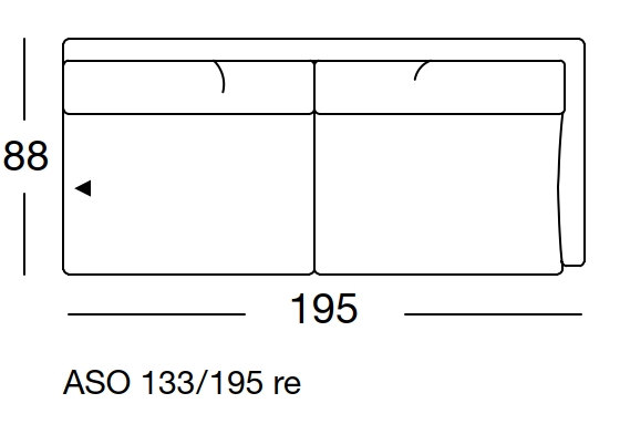 Maßzeichnung eines Sofaelements vor weißem Hintergrund freistil Rolf Benz 133