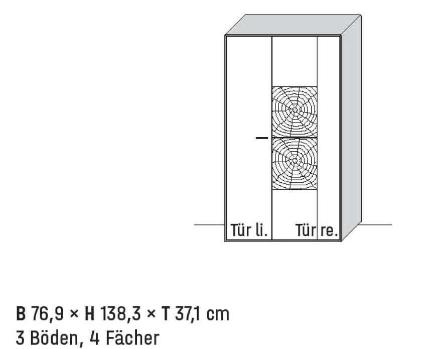 Illustration eines Highboards und Beschriftung vor weißem Hintergrund