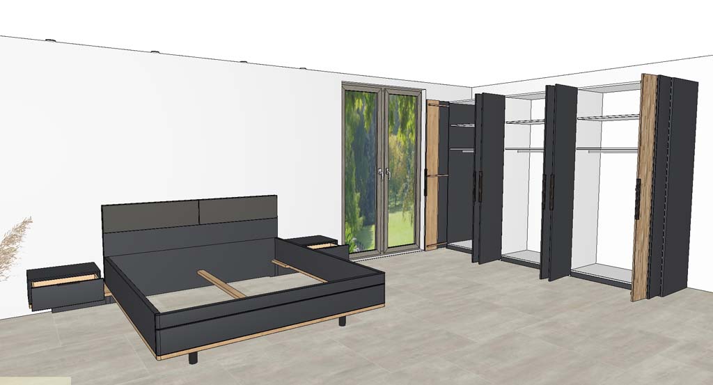 6türiger Kleiderschrank und Bett mit Konsolen schwarz Wöstmann WSL 8800