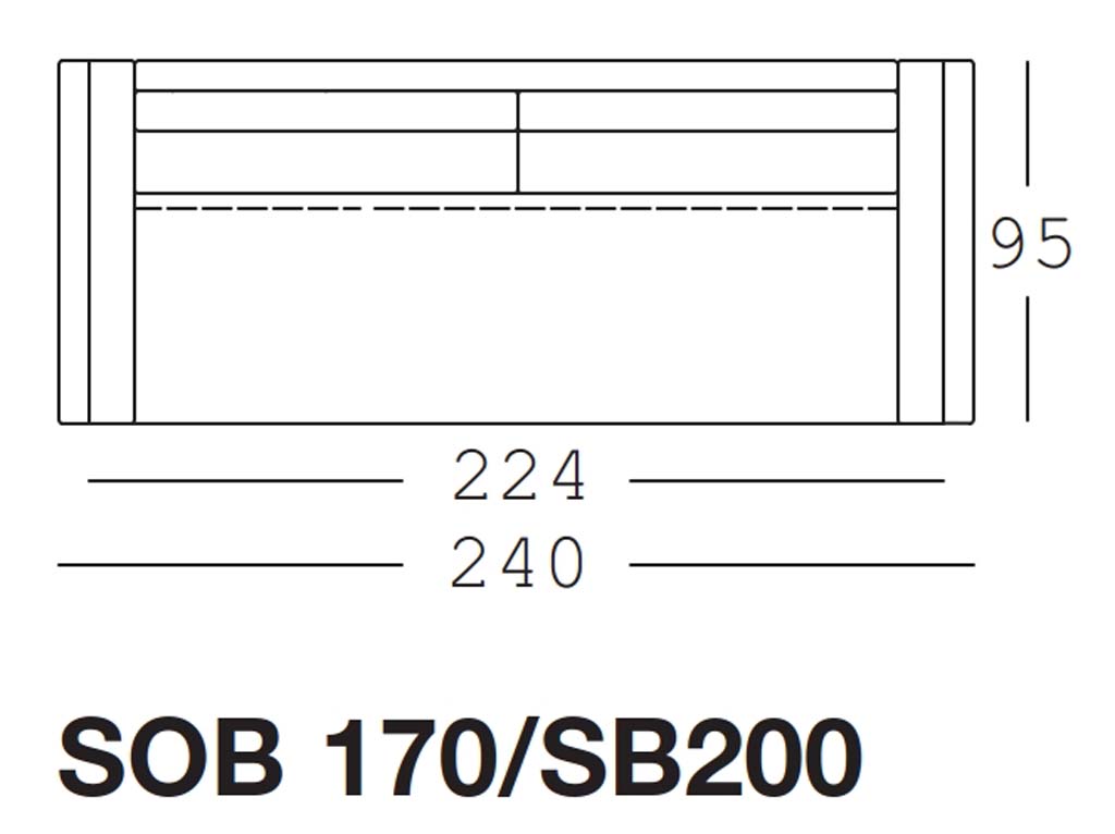 Maßzeichnung eines Sofaelements vor weißem Hintergrund freistil Rolf Benz 170