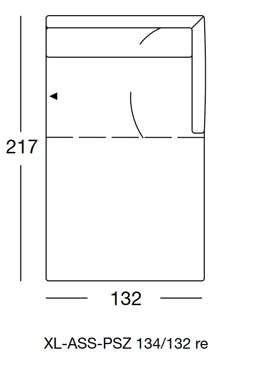 Maßzeichnung eines Sofaelement vor weißem Hintergrund freistil Rolf Benz 134