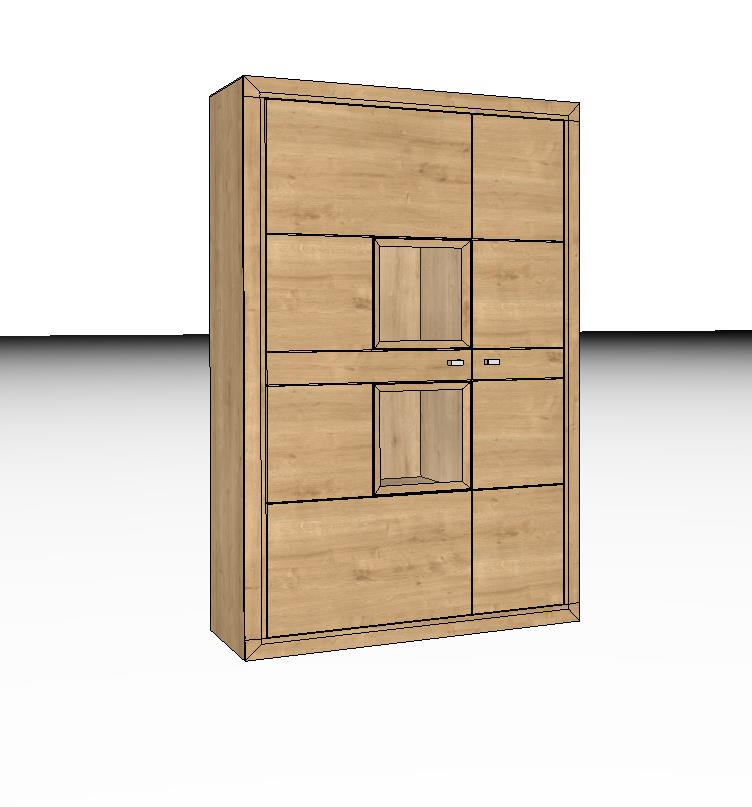 Holzschrank mit modernem Design, mehreren Fächern und Schubladen.