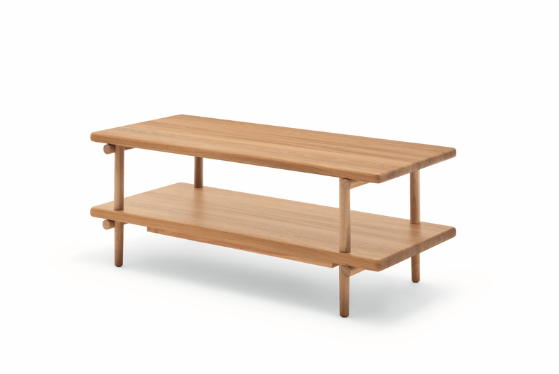 Rolf Benz 933 - Koppeltisch/Anstelltisch/Regal Rechteckiger Couchtisch aus hellem Holz mit zwei Ablageflächen