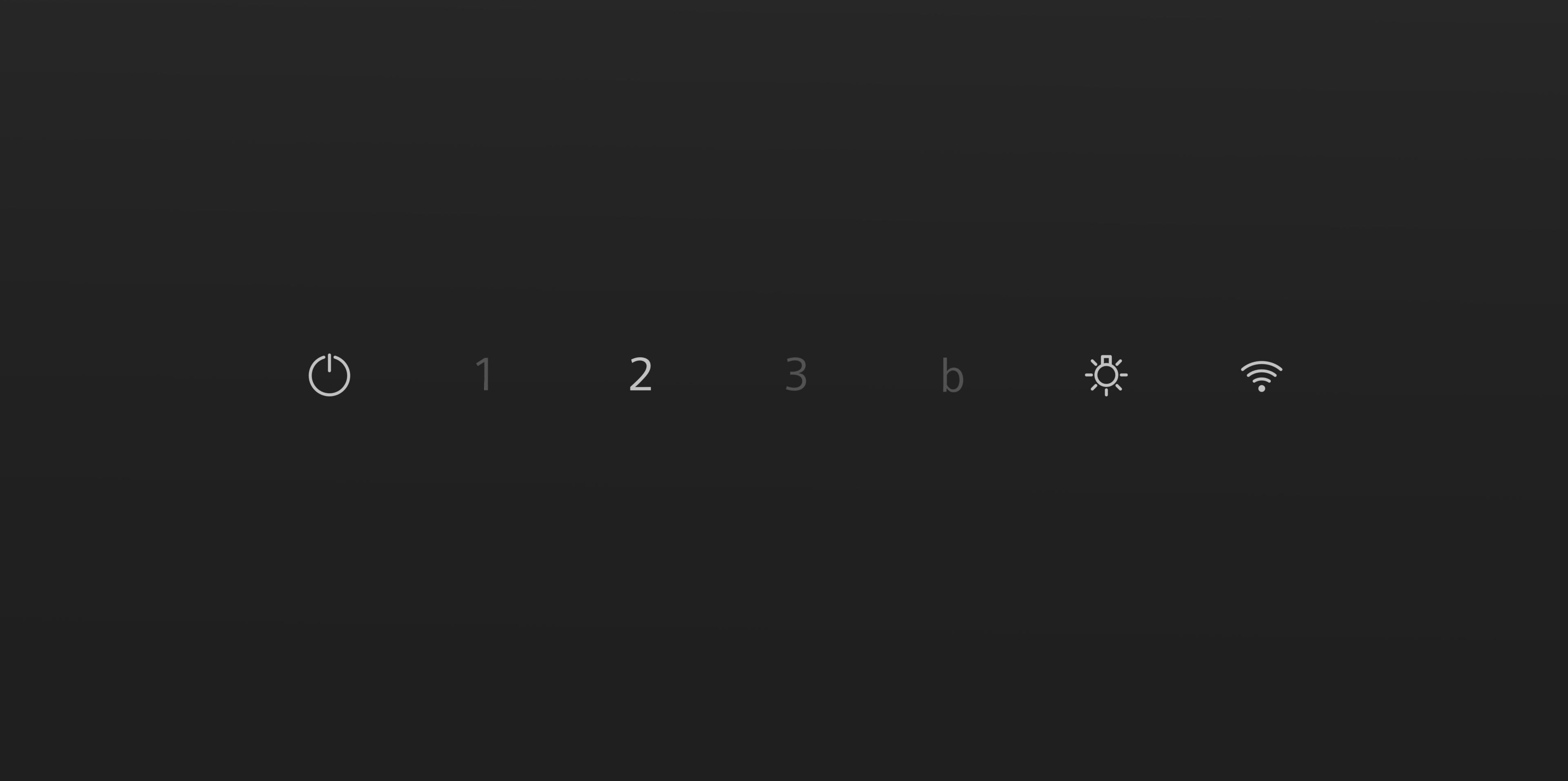 Touch-Bedienfeld einer Dunstabzugshaube auf dunklem Hintergrund.