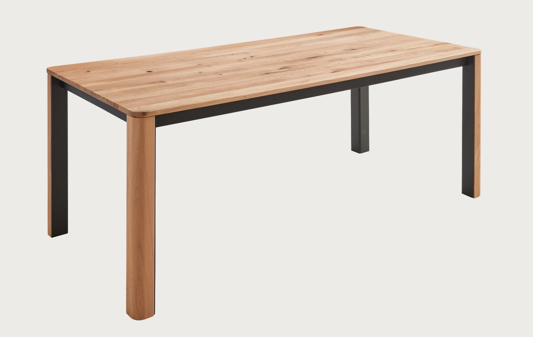 Wöstmann TS 466 - Esstisch mit optionaler Auszugfunktion | Wildeiche massiv | 2 Größen konfigurierbar Moderner Esstisch mit Holzplatte und schwarzen Metallbeinen, ideal für Esszimmer