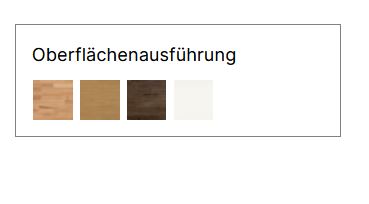 Oberflächenausführungen von vier Holzfarben in tabellenform vor weißem hintergrund