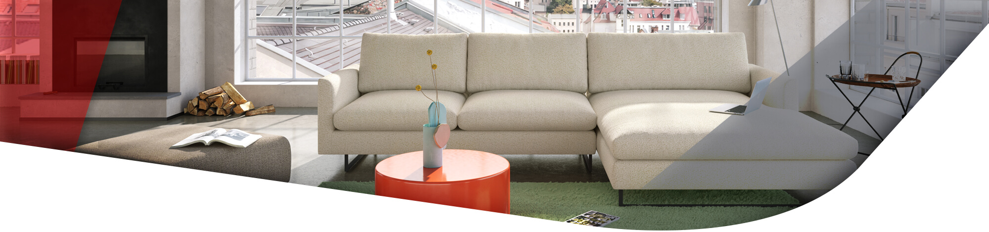 helles Sofa in beige im Wohnzimmer stehend vor einem großen Fenster