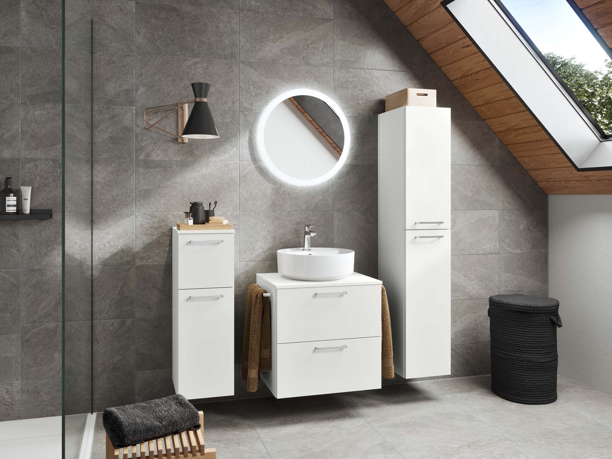 Badezimmermöbel-Set 3 Schränke weiß mit Waschtisch und Spiegel nobilia 