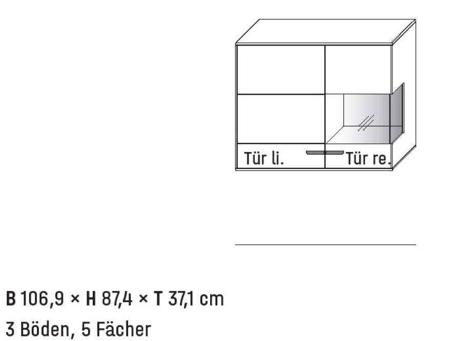 Illustration eines Hängeschrankes mit Maßangabe und Bezeichnung vor weißem Hintergrund