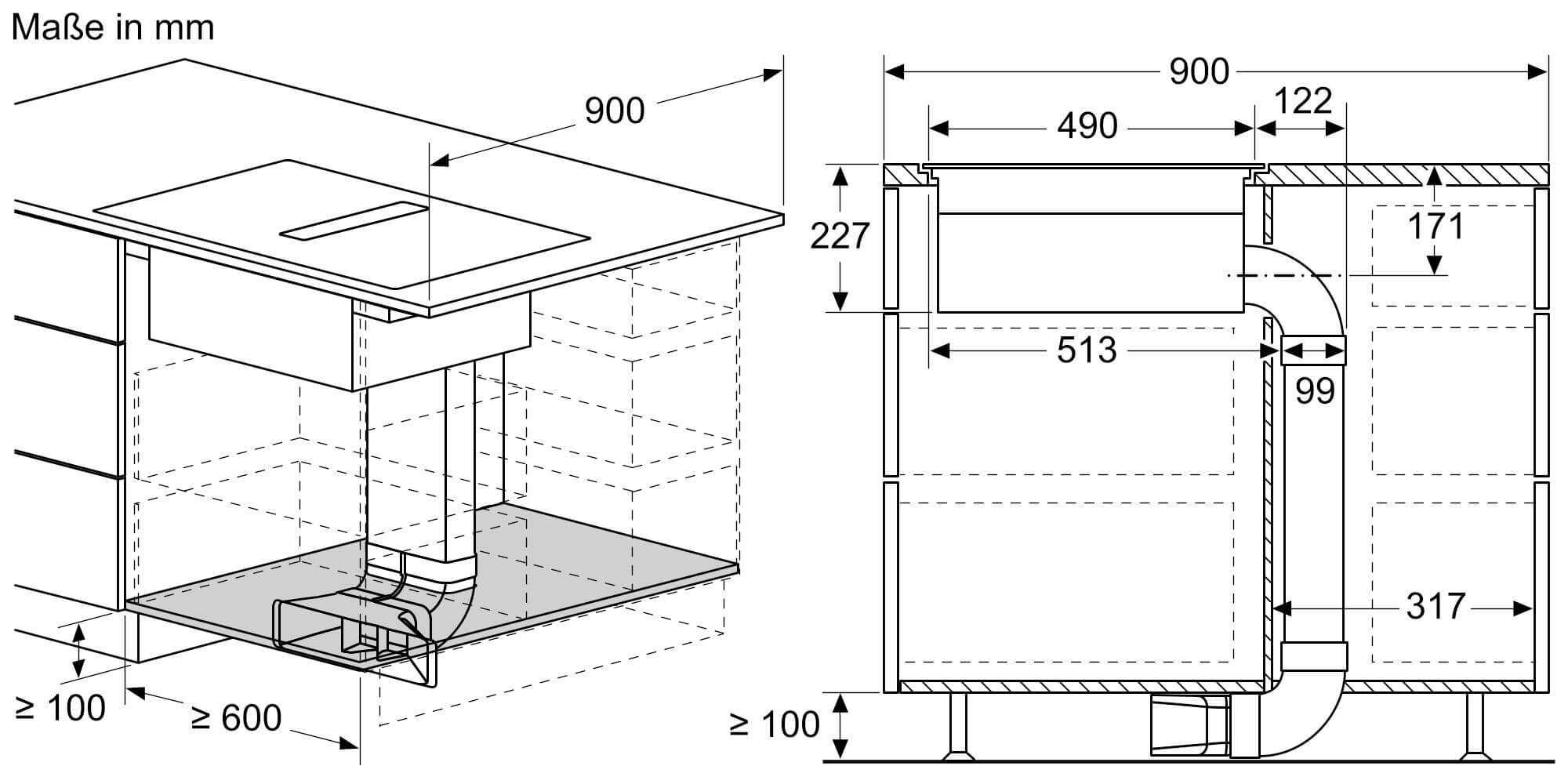 Einbauzeichnung zu Siemens Dampfbackofen ED80ABS16E.