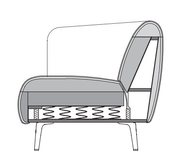 Technische Illustration einer Designercouch vor weißem Hintergrund