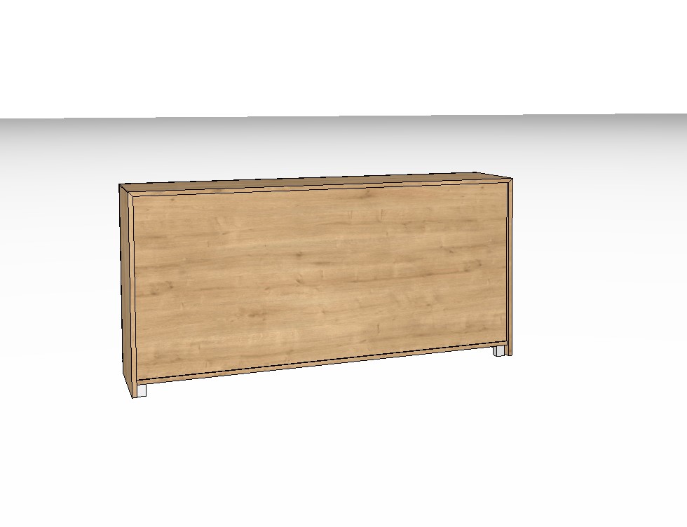 Rückansicht eines braunen Sideboards vor weißem Hintergrund