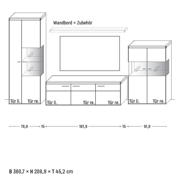 Wöstmann WM 2520 - Wohnwand | Type 0006/0106 | B: 380,7 cm | Wildeiche massiv