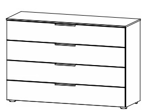 Illustration einer Kommode mit vier Schubladen vor weißem Hintergrund