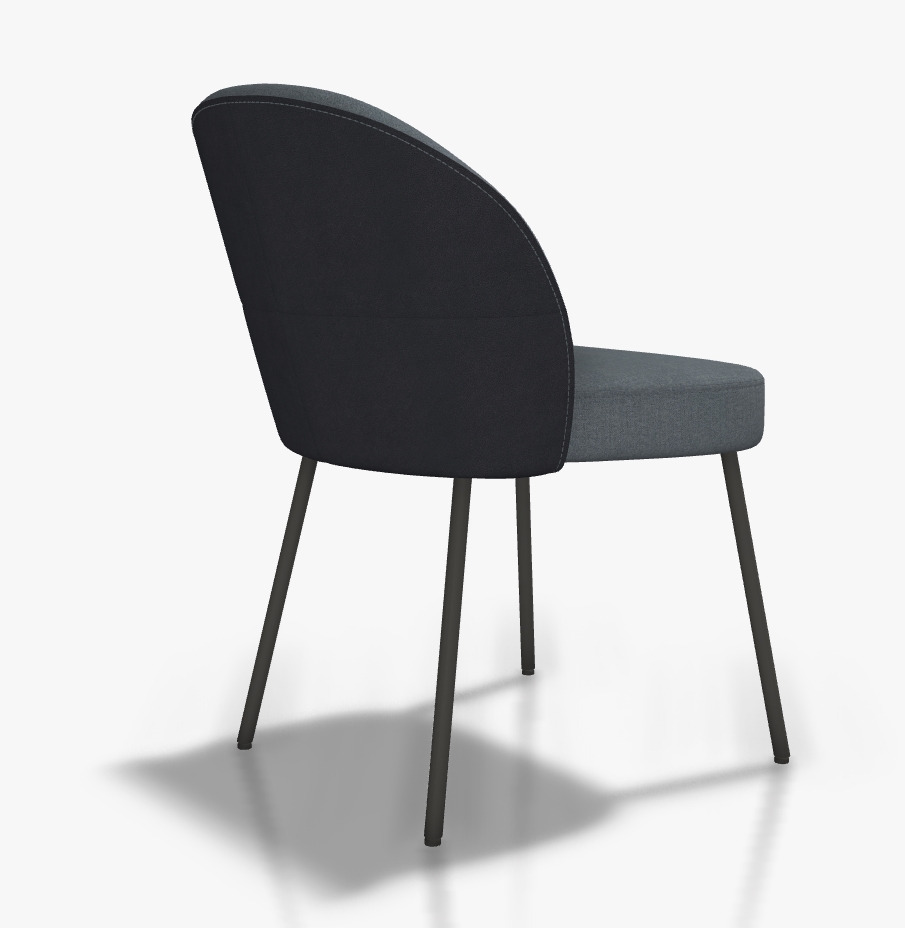 Moderner Stuhl mit schwarzer Rückenlehne und grauem Sitz, Metallbeine