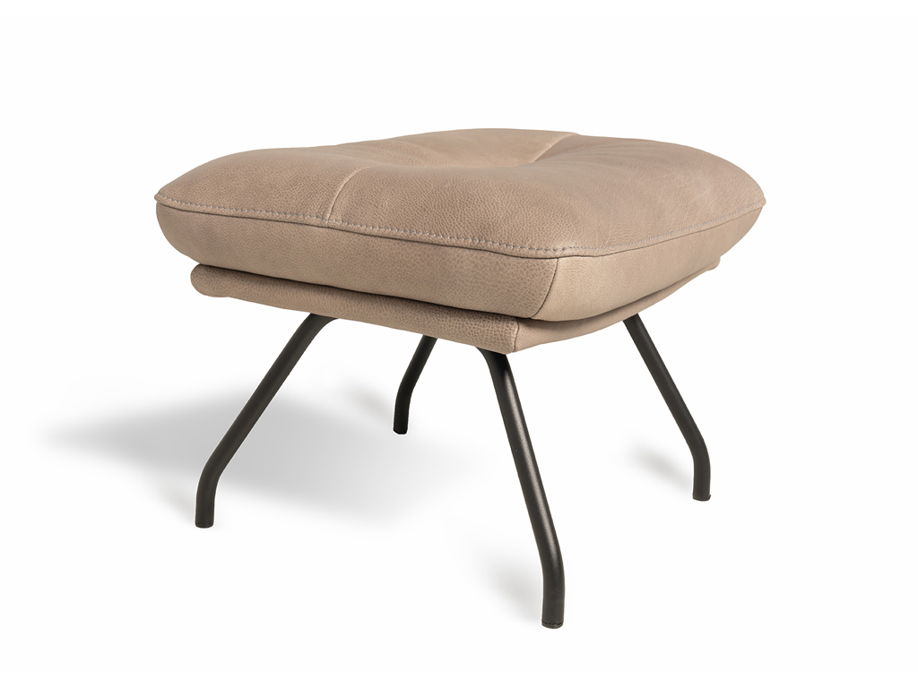 Beiger Polsterhocker mit robustem schwarzem Metallgestell