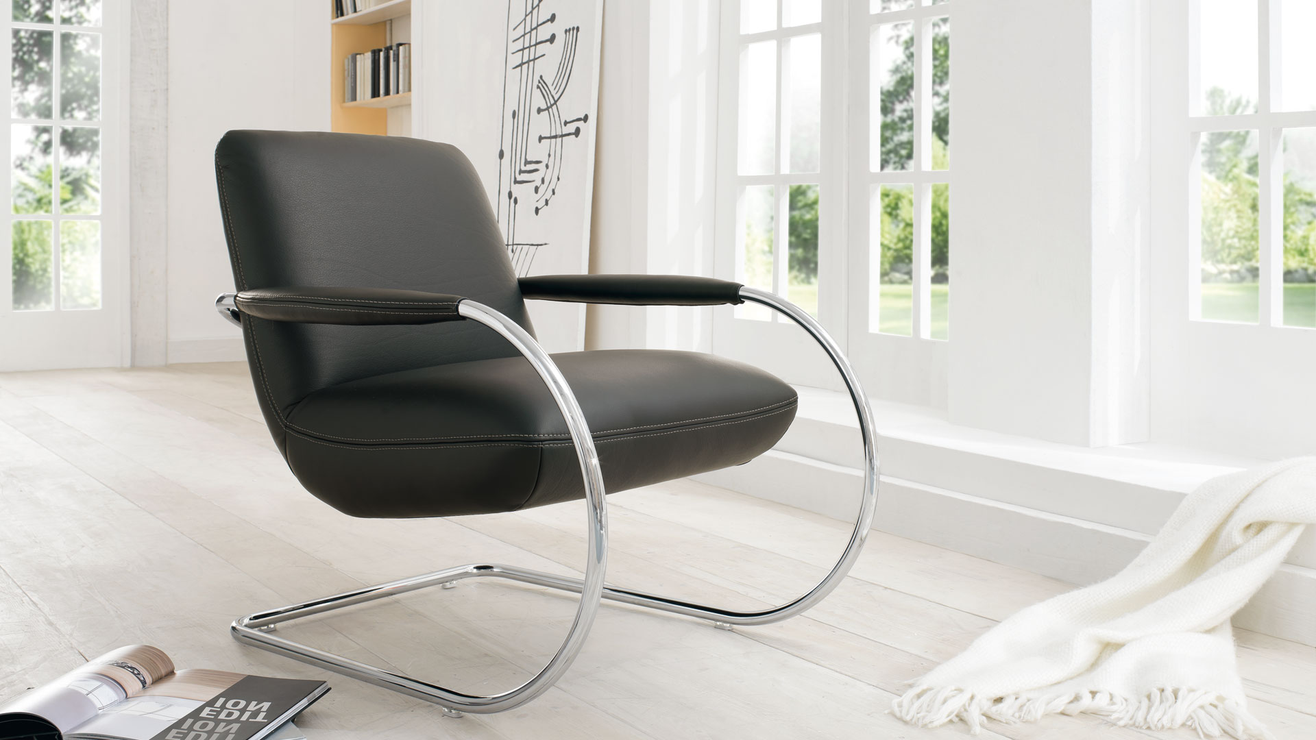 Koinor - Jingle Freischwinger-Sessel | Gestell Edelstahl | Leder Pepper, C-Classic