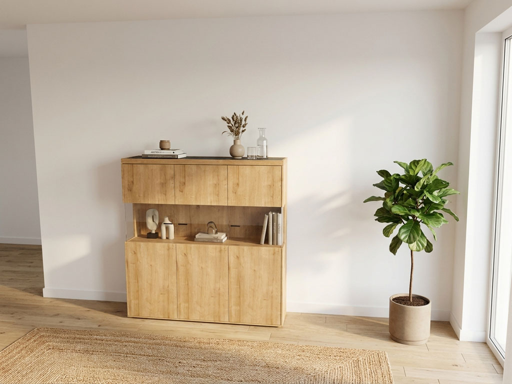 Wöstmann WM 2520 - Highboard | Type 4333 | B: 136,9 cm | Wildeiche massiv, Keramik