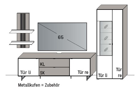 Illustration einer Wohnwand vor weißem Hintergrund