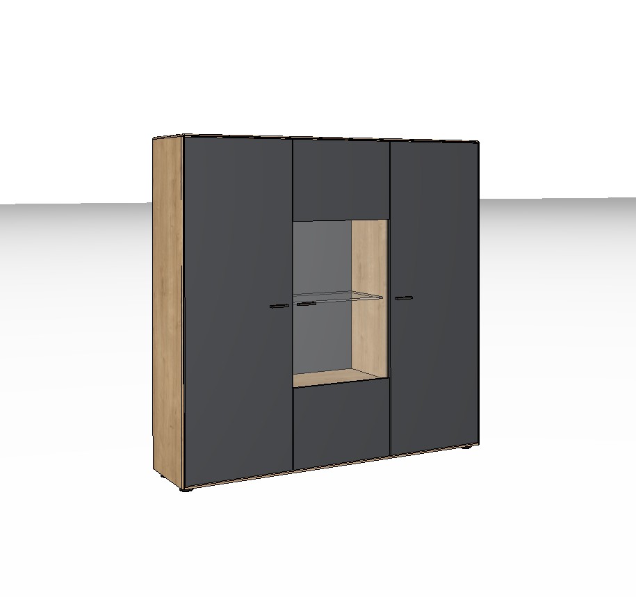 modernes braun graues Highboards stilvoll dekoriert in einem modernen Zimmer