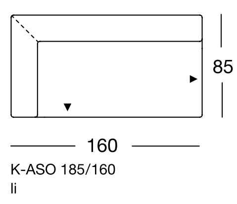 Maßzeichnung eines Sofaelements vor weißem Hintergrund freistil Rolf Benz 185
