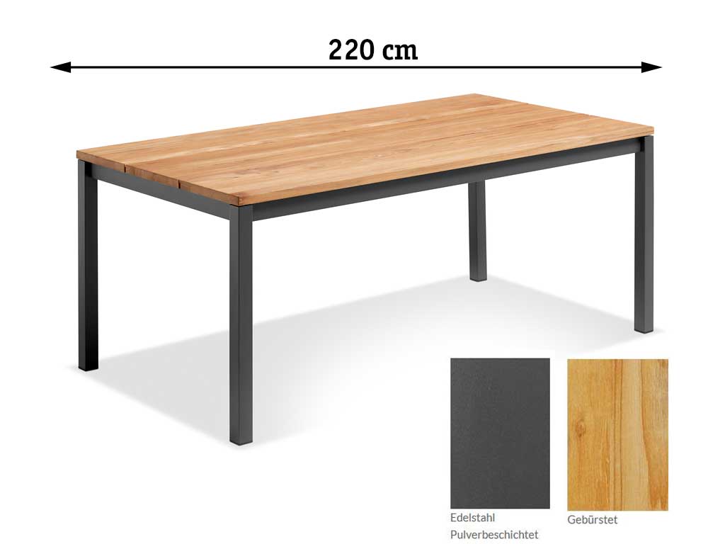 Niehoff Garden. Velina | G173 | Tisch | 220 x 95 cm | Edelstahl  anthrazit/Teak gebürstet