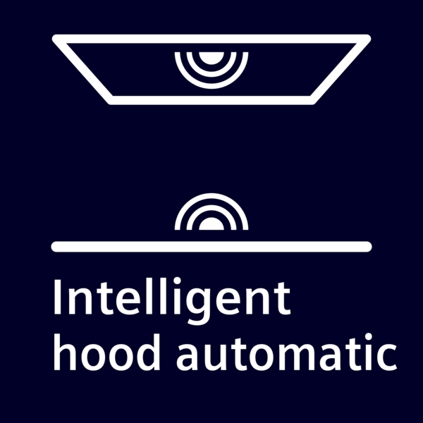 Diagramm einer intelligenten Automatikhaube mit Beschriftung "Intelligent hood automatic" auf dunklem Hintergrund