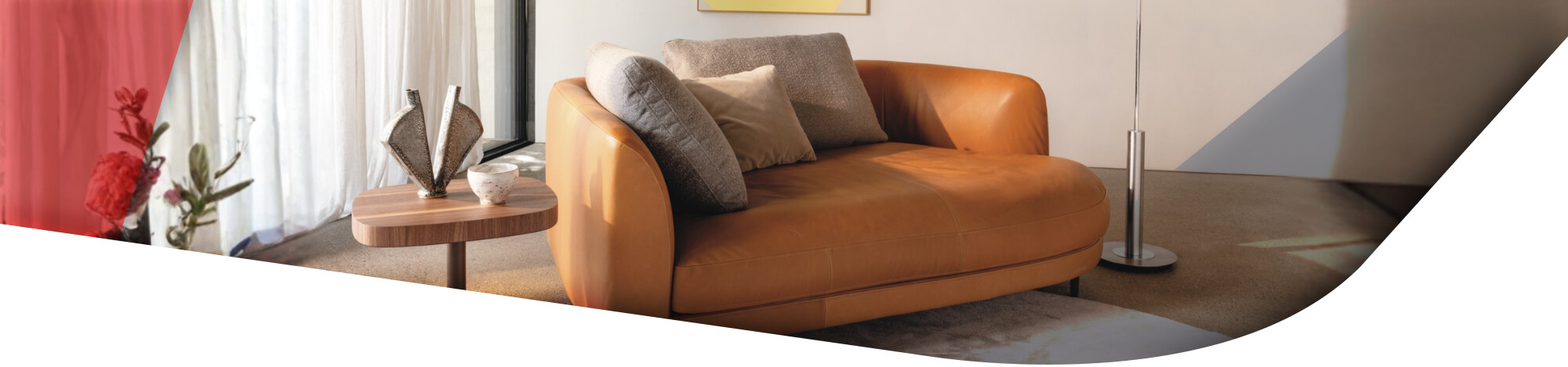 Orangene Ledercouch/ Ledersessel rund