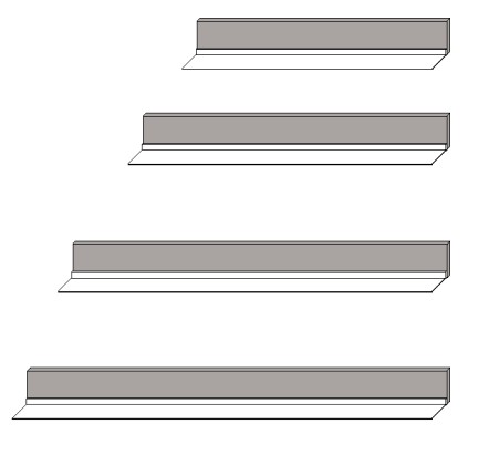 Illustration von vier Wandborden in unterschiedlichen Breiten vor weißem Hintergrund
