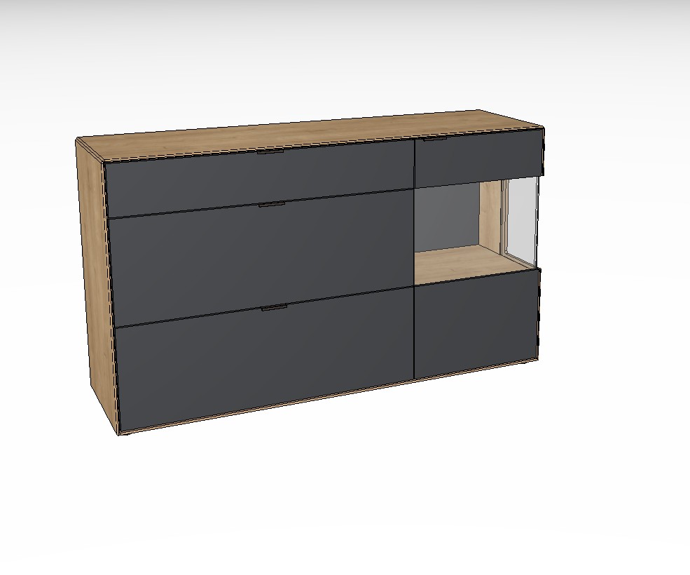 braun graues Sideboards mit Holzakzent vor weißem Hintergrund