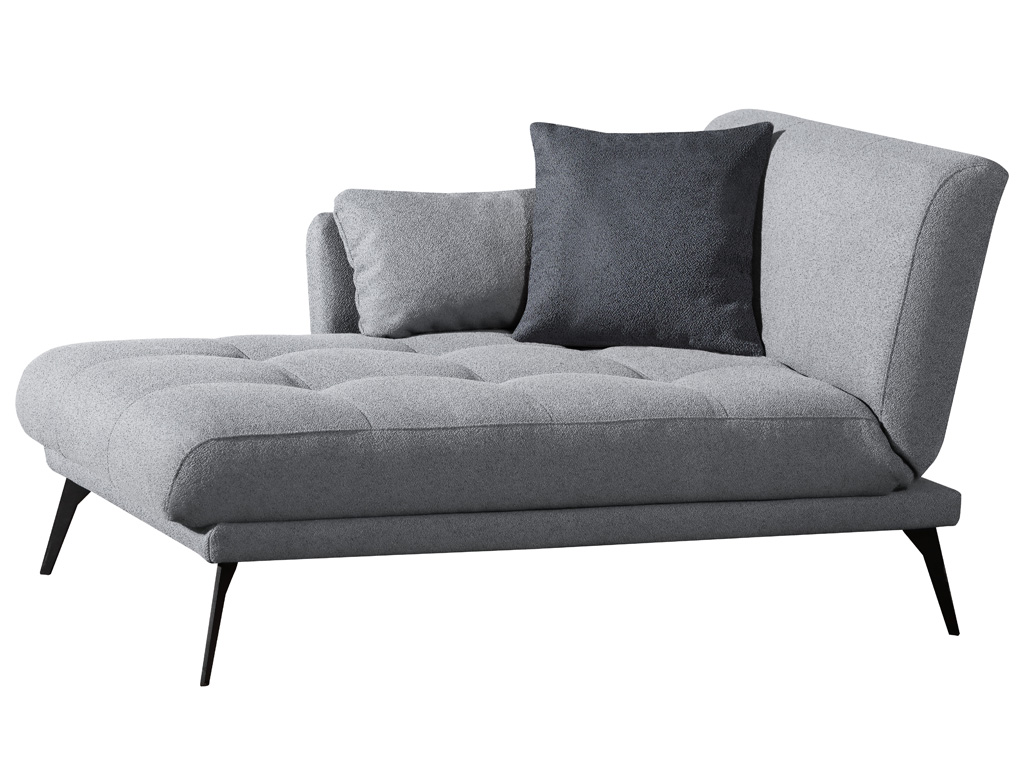 Graue Chaiselongue mit schwarzem Kissen, modernes Design, auf schwarzen Metallbeinen