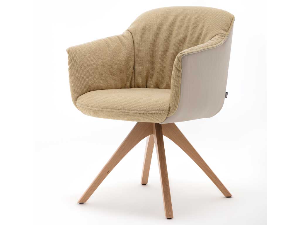 Rolf Benz 641 - Stuhlsessel | Vierfuß Holz | mit oder ohne Drehfunktion Polsterstuhl mit heller Schalung und hellbrauner/gelblicher Polsterung und Holzgestell