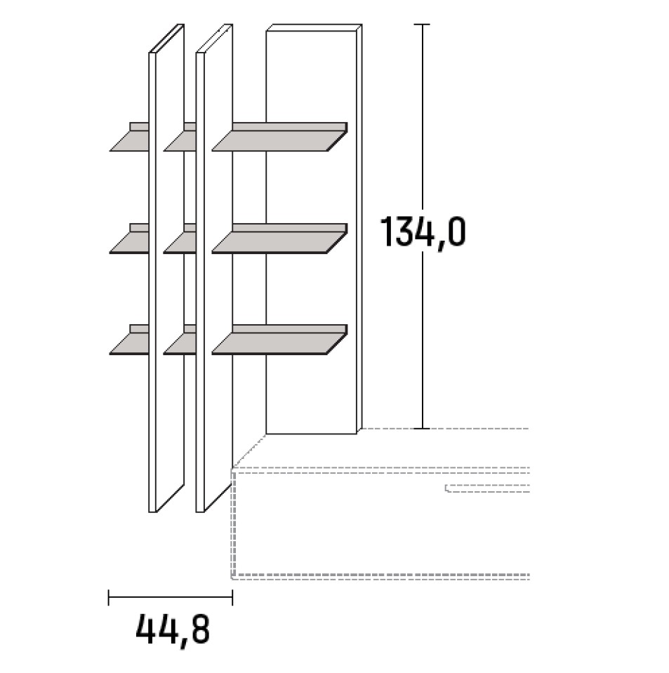 Maßzeichnung eines Wandregals vor weißem Hintergrund