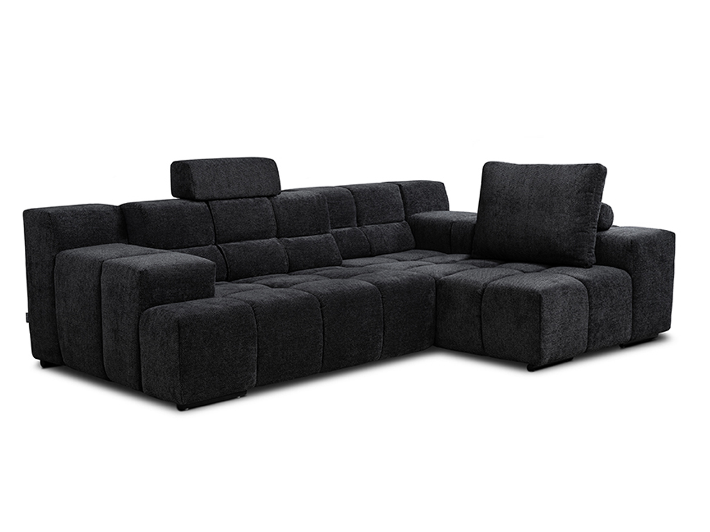 Schwarzes Ecksofa mit moderner Polsterung und verstellbarer Kopfstütze