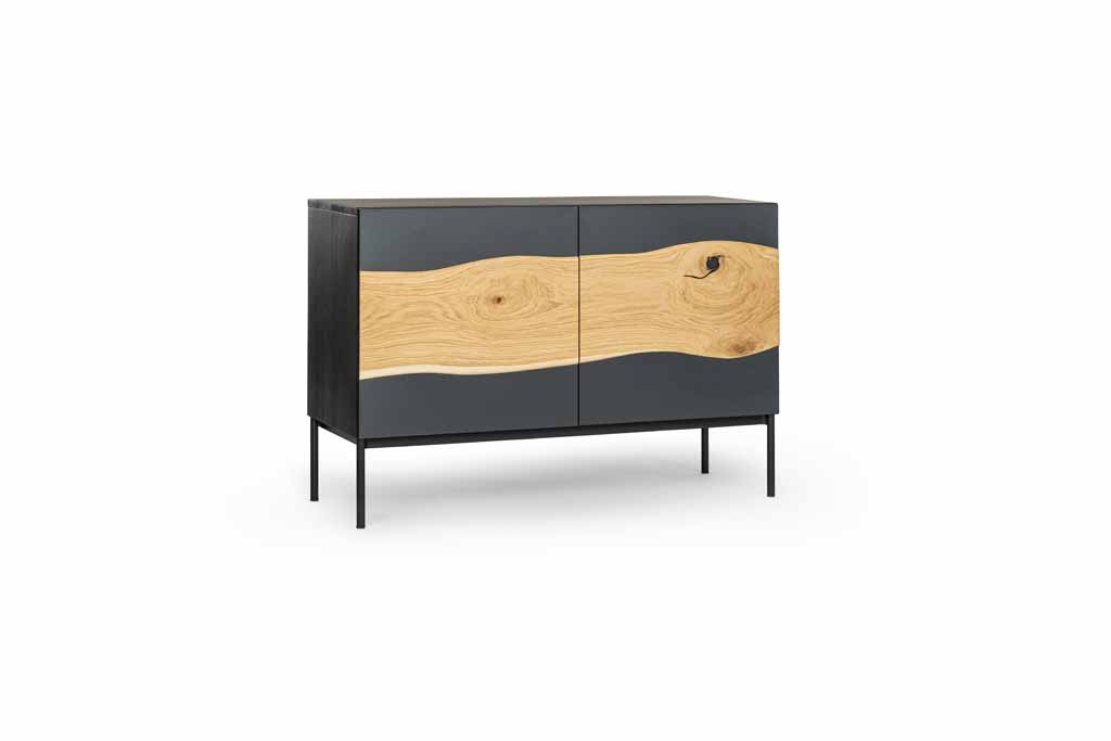 Wimmer 18Hundert | Sideboard | B: 110,9 cm | 152100 Stylische Kommode in Grau mit natürlichem Holzdekor auf Metallbeinen