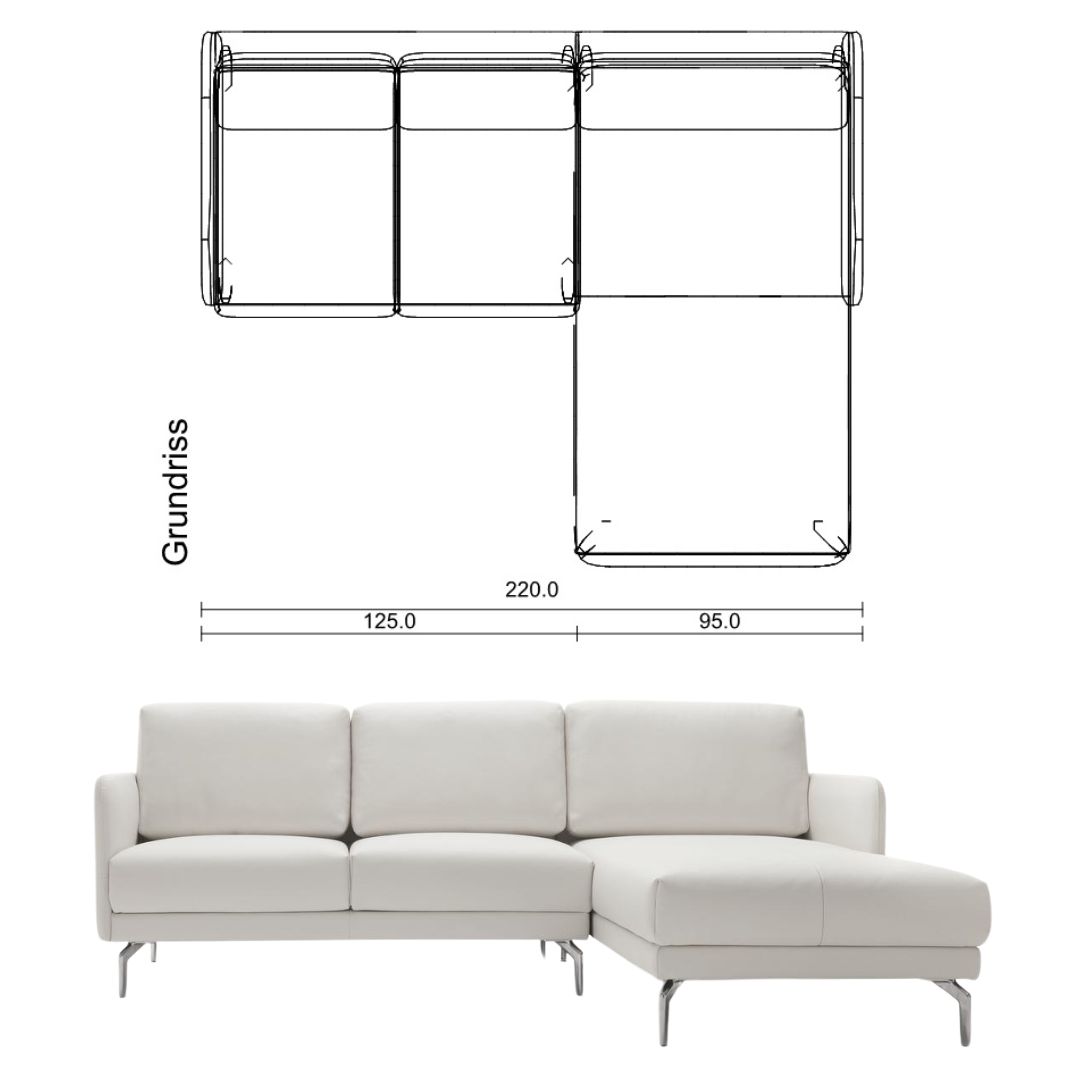 weißes Ecksofa mit Recamiere und 2-Sitzer Element