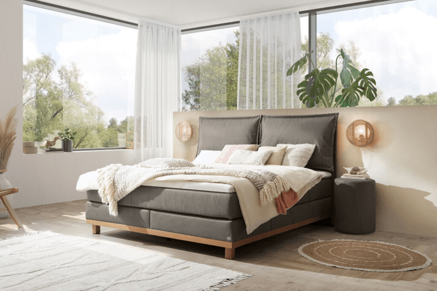 Boxspringbett mit Polster Kopfteil in dunkelgrau
