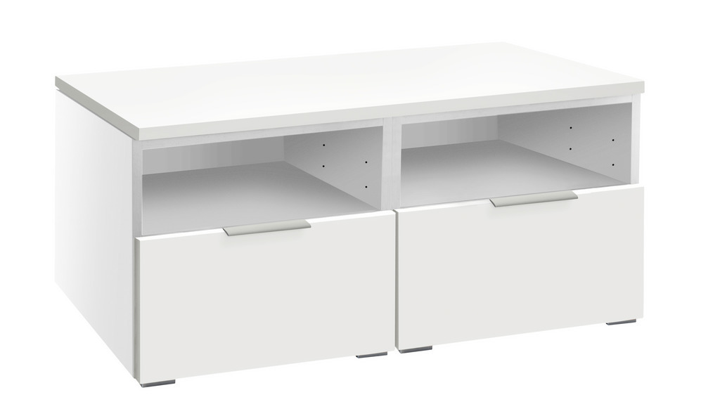 Hasena - Selezione Kommode Owita  | 2 Schubladen | B: 90 cm | alle Ausführungen konfigurierbar weiße kommode mit zwei schubladen und zwei offenen fächern vor weißem hintergrund owita von hasena