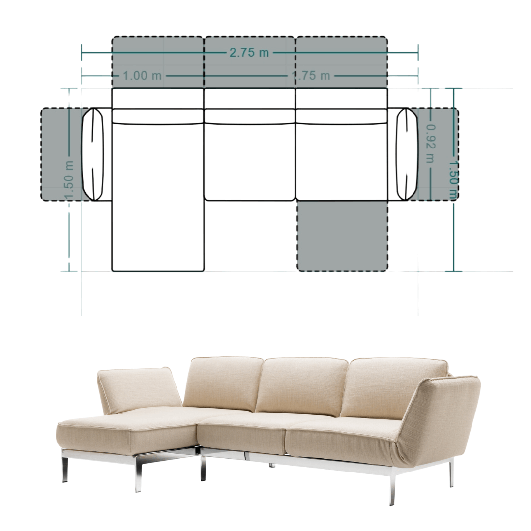 beiges Sofa mit Maßzeichnung 