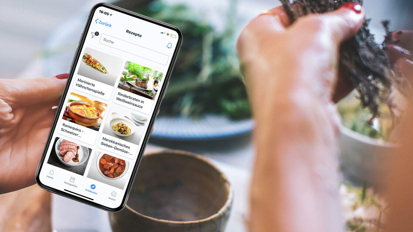 Ansicht einer Übersicht an verschiedenen Rezepten der HomeConnect App. 