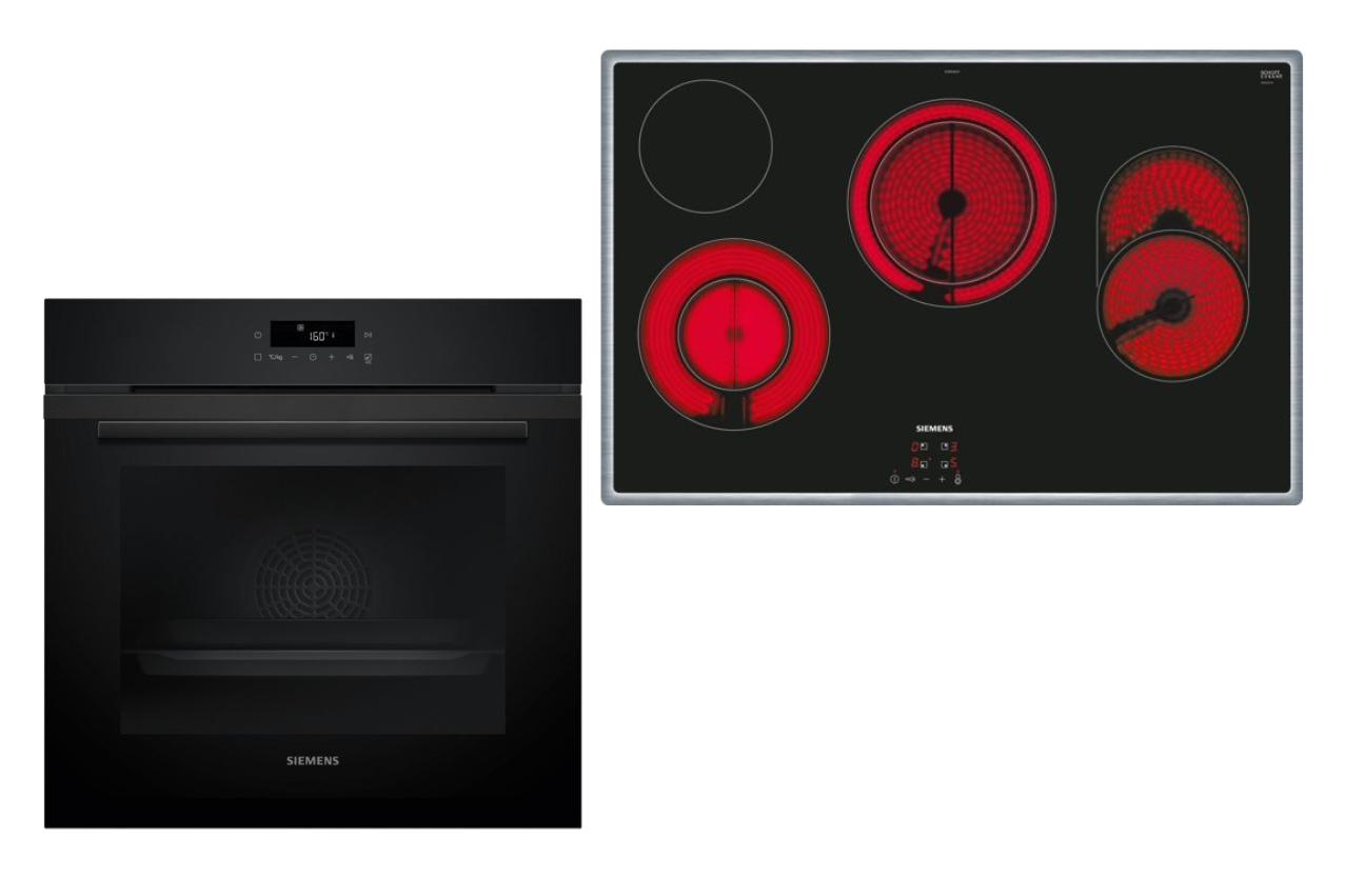 Siemens powerLine - Einbau-Backofen-Set iQ300 | PQ225EA00Z Siemens Backofen und Kochfeld in Schwarz, ideal für eine moderne Einbauküche